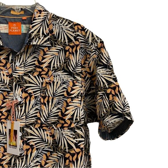 NWT Free Planet Tropical Palm Leaf Button Up Shirt Men's Size 1X Short Sleeve - Picture 3 of 12